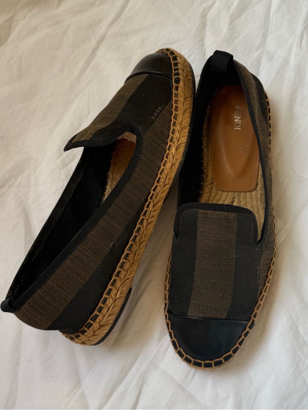 Fendi Black & Brown Canvas Slip-On Espadrilles